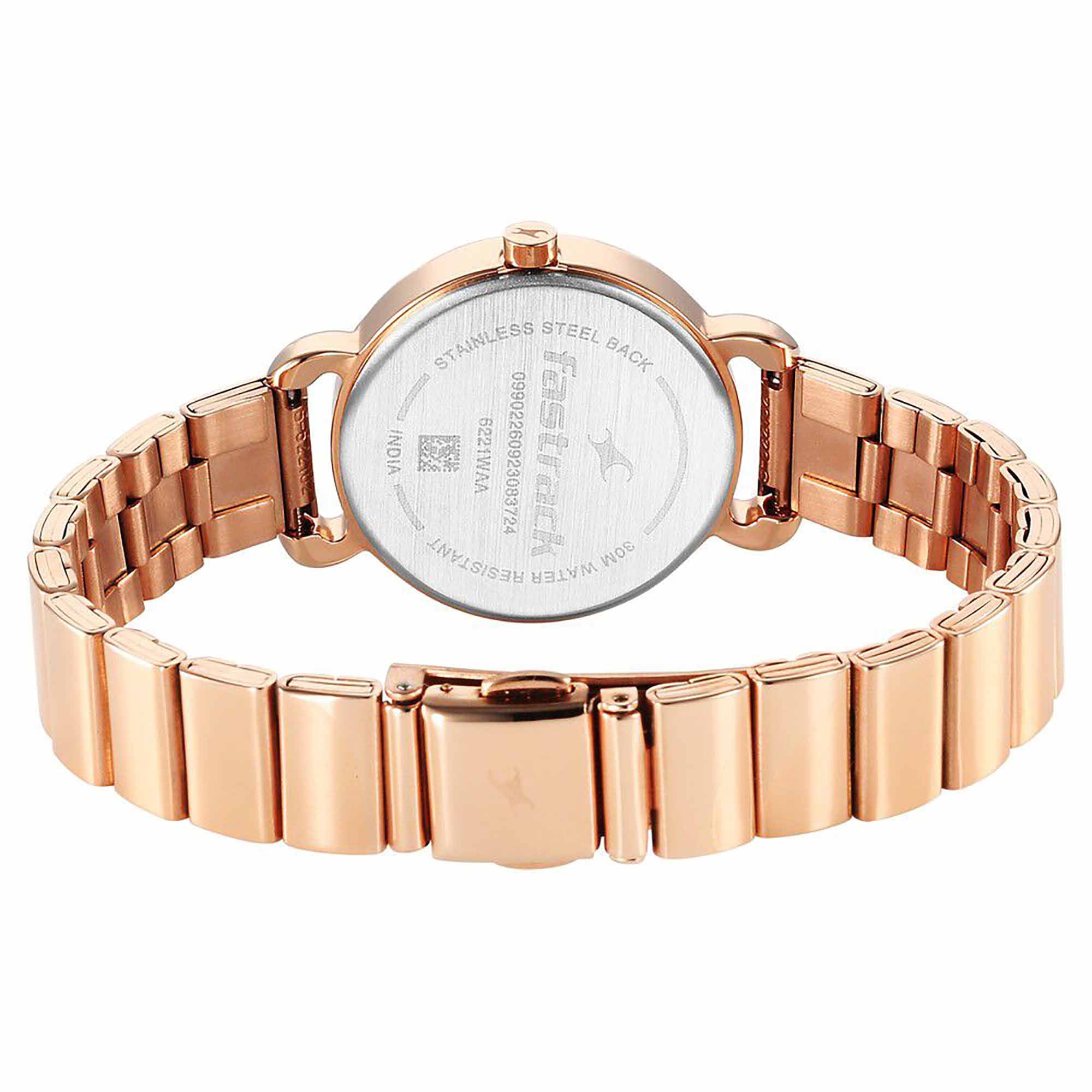 Fastrack Pulse Silver Dial Blue Rose Gold Stainless Steel Strap Analog Watch for Women