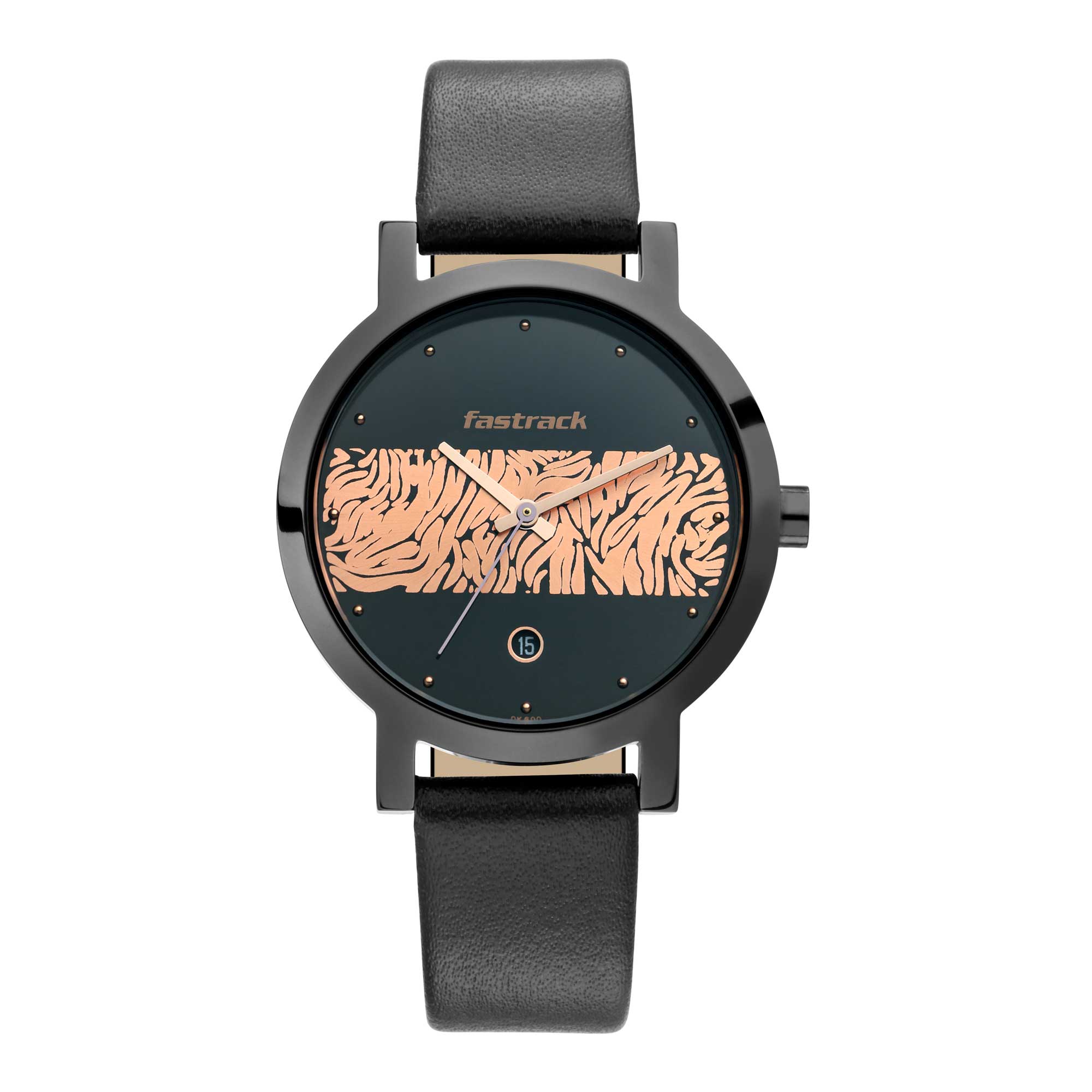 Fastrack Fashion Dual Color Dial Black Leather Strap Analog with Date Watch for Women