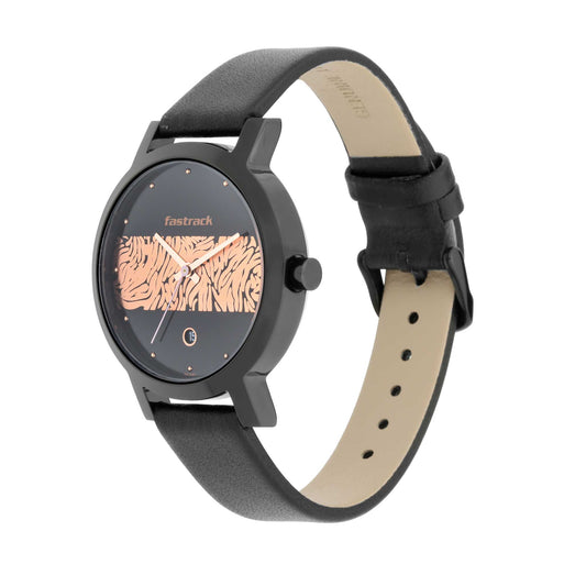 Fastrack Fashion Dual Color Dial Black Leather Strap Analog with Date Watch for Women