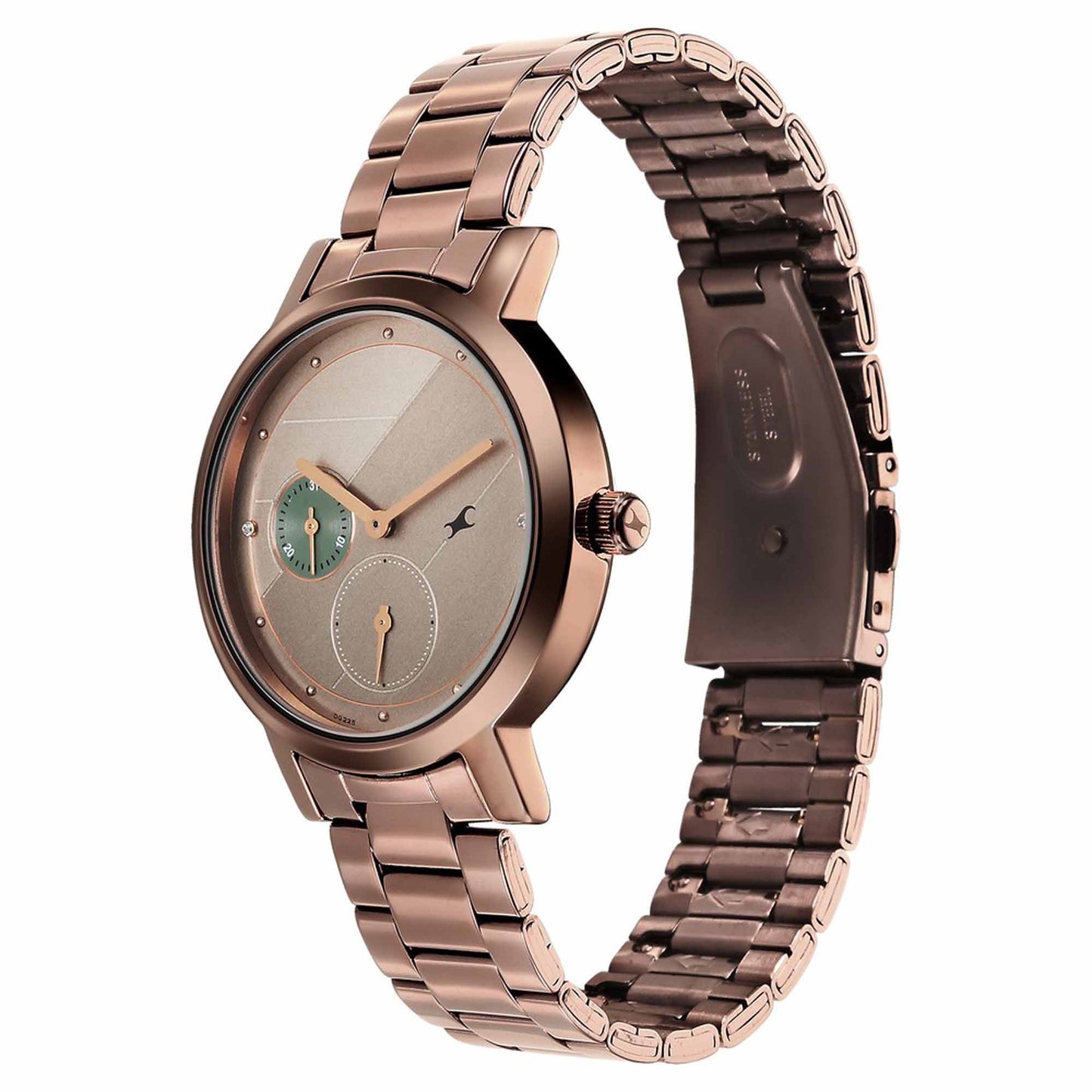 Fastrack Tick Tock Quartz Analog Beige Dial With Brown Stainless steel Strap Watch for Girls
