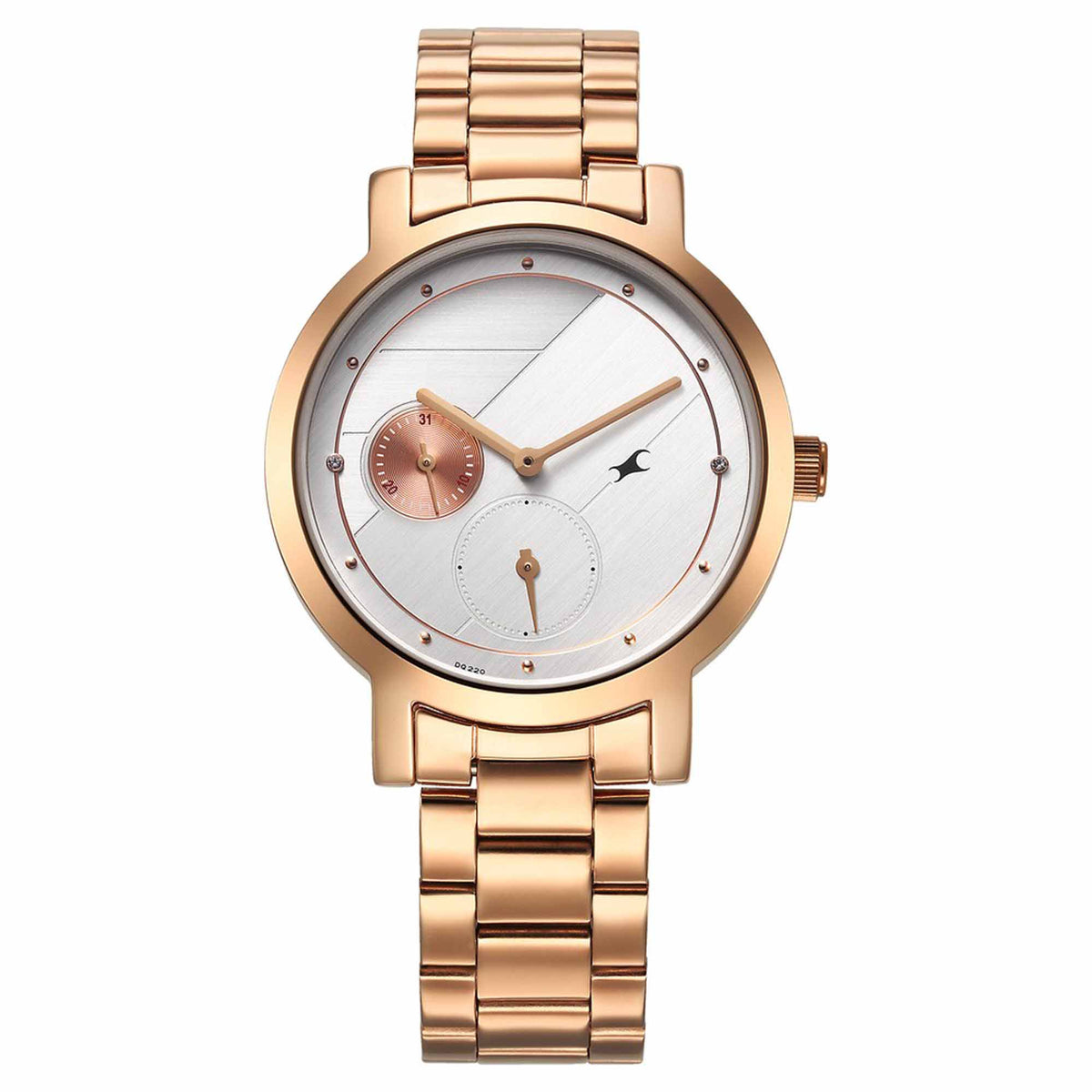 Fastrack Tick Tock Quartz Analog Silver Dial With Rose Gold Stainless steel Strap Watch for Girls