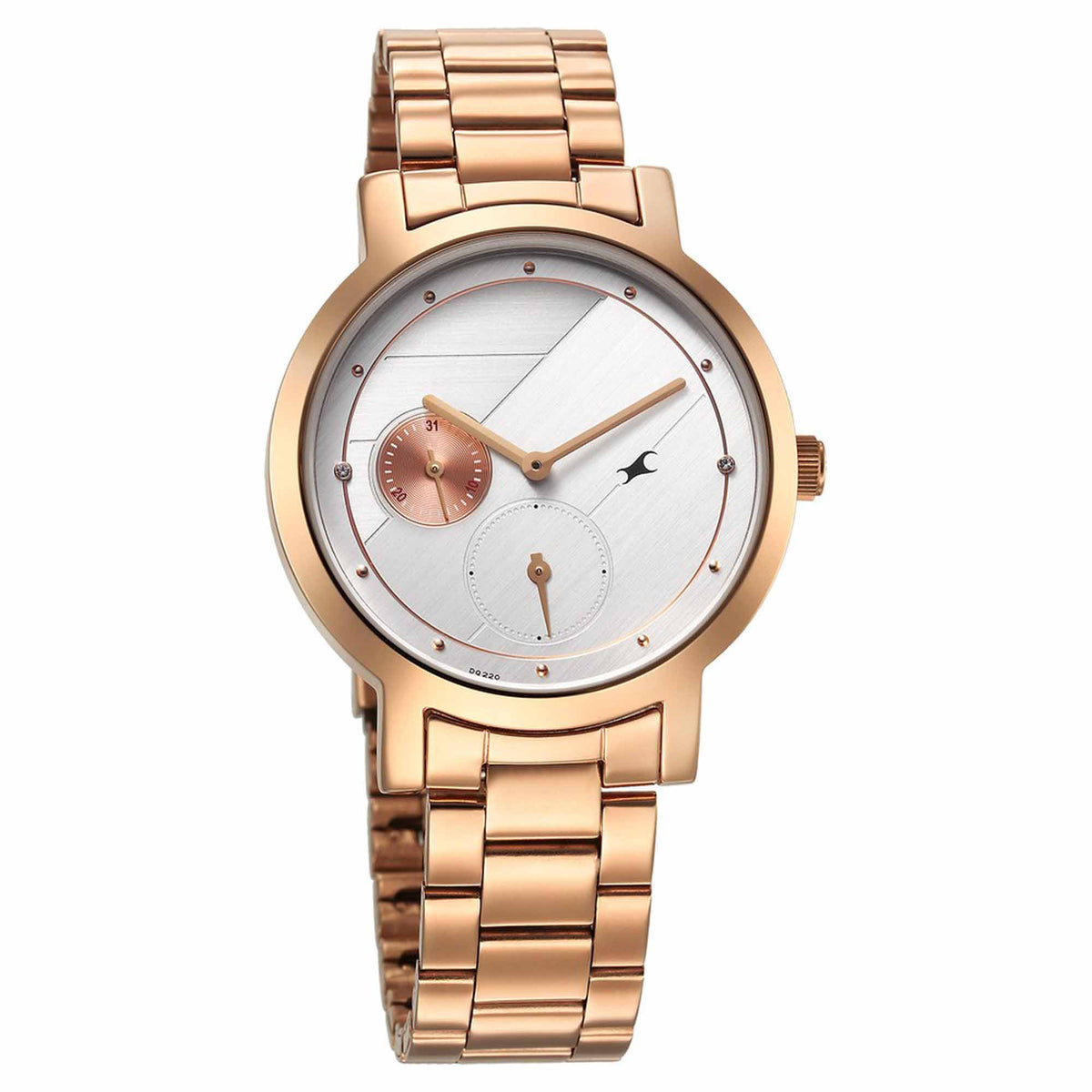 Fastrack Tick Tock Quartz Analog Silver Dial With Rose Gold Stainless steel Strap Watch for Girls