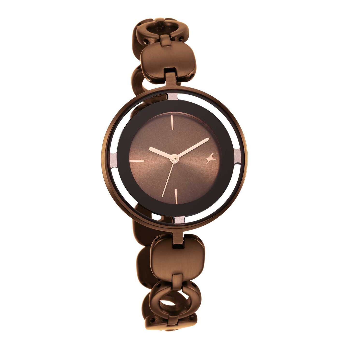 Fastrack Glitch Quartz Analog Brown Dial Metal Strap Watch for Girls