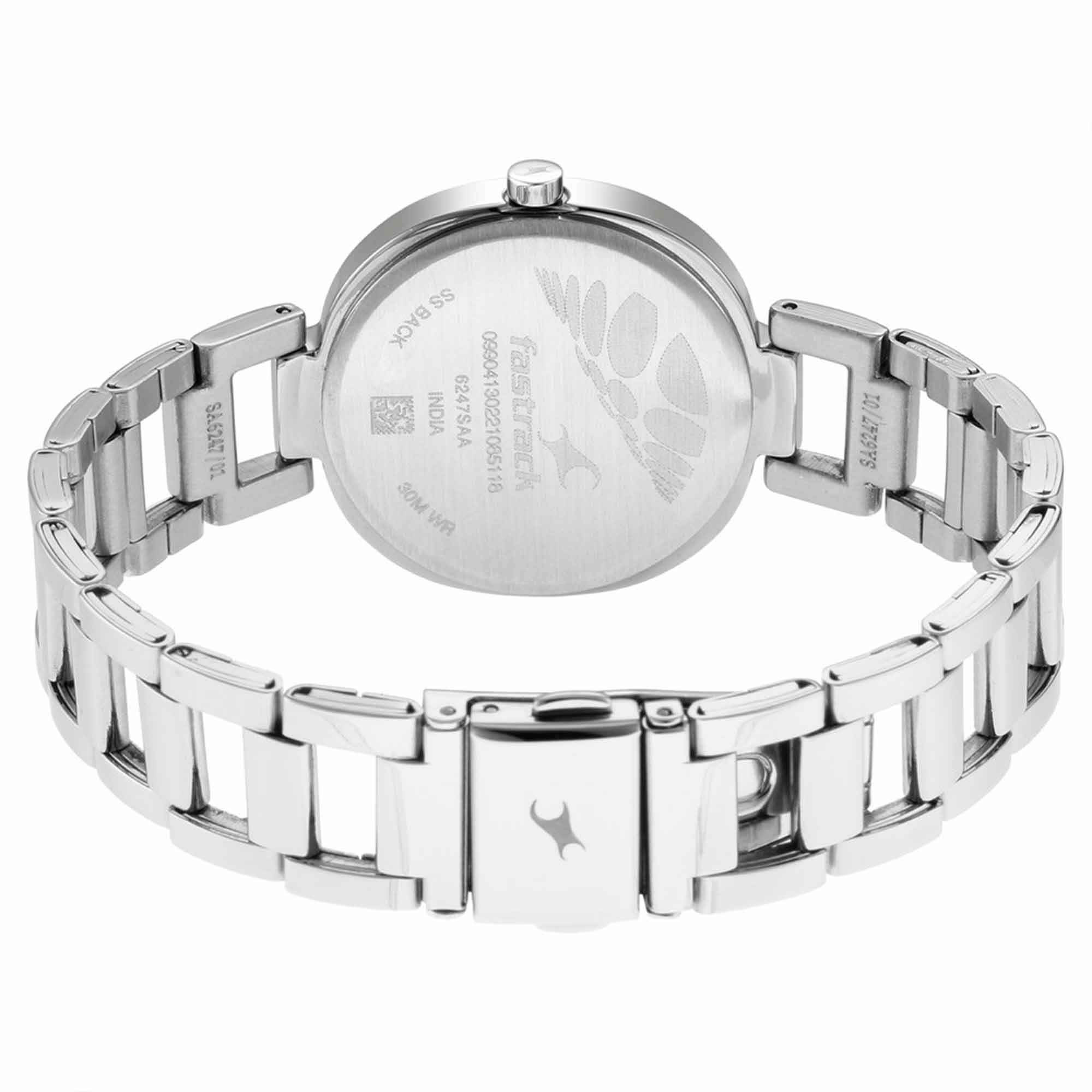 Fastrack Stunners Quartz Analog Silver Dial Metal Strap Watch for Girls