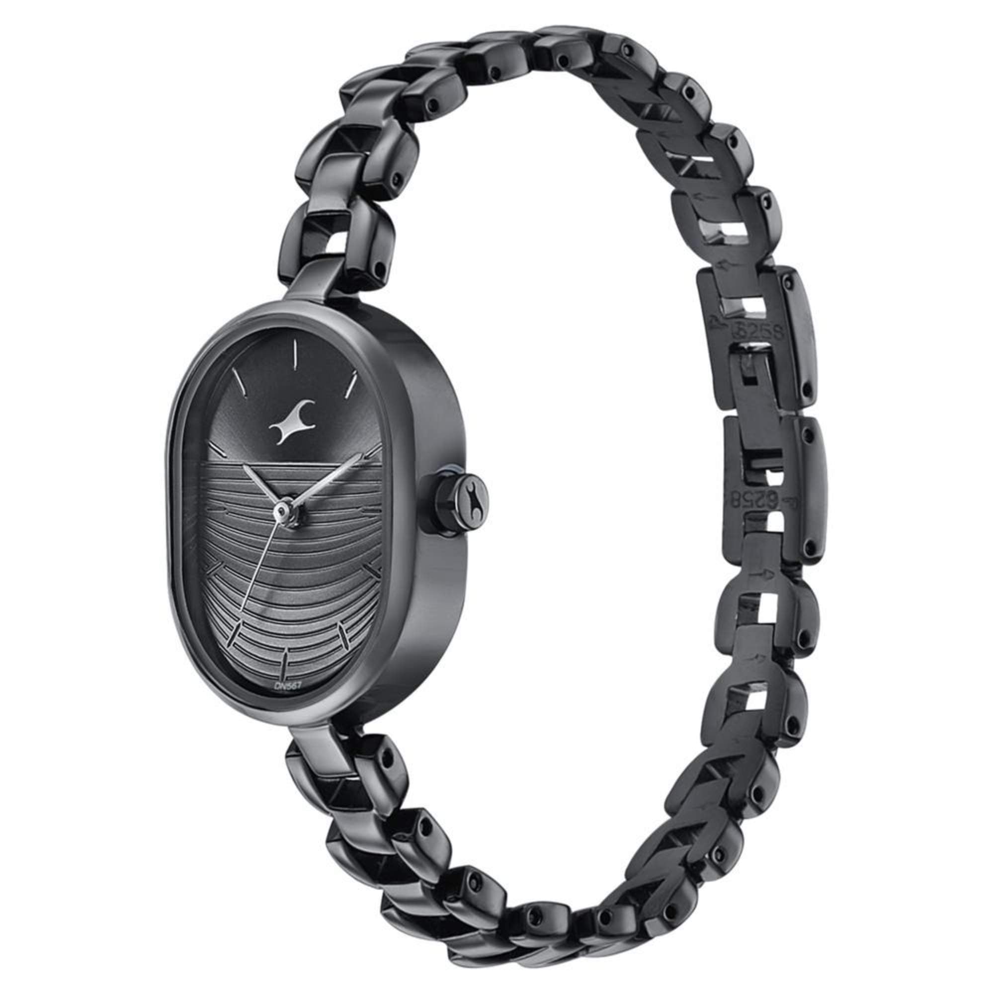 Fastrack Style Up Black Dial Metal Strap Watch for Girls