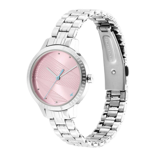 Fastrack Stunners Quartz Alog Pink Dial Metal Strap Watch for Girls
