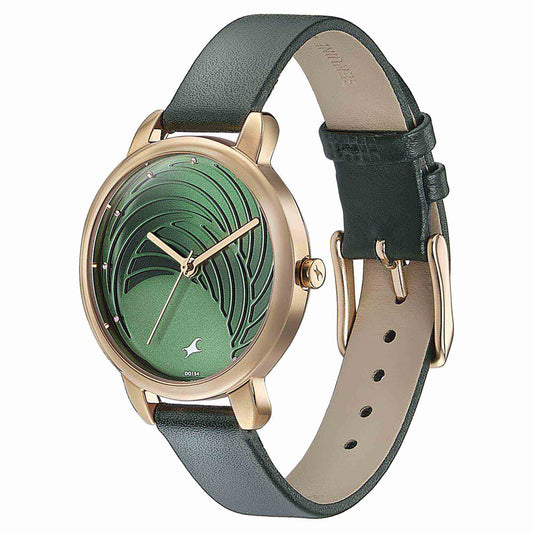 Fastrack Stunners Quartz Multifunction Green Dial Leather Strap Watch for Girls