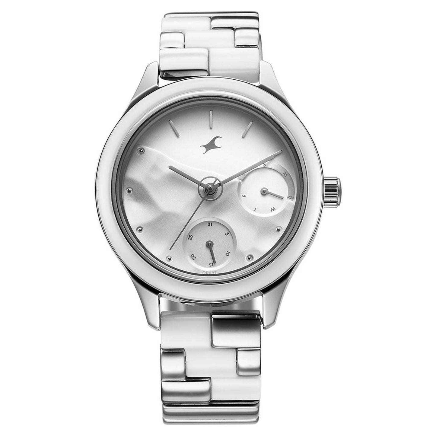 Fastrack Silver Dial Steel & Ceramic Strap Multifunction Watch for Women