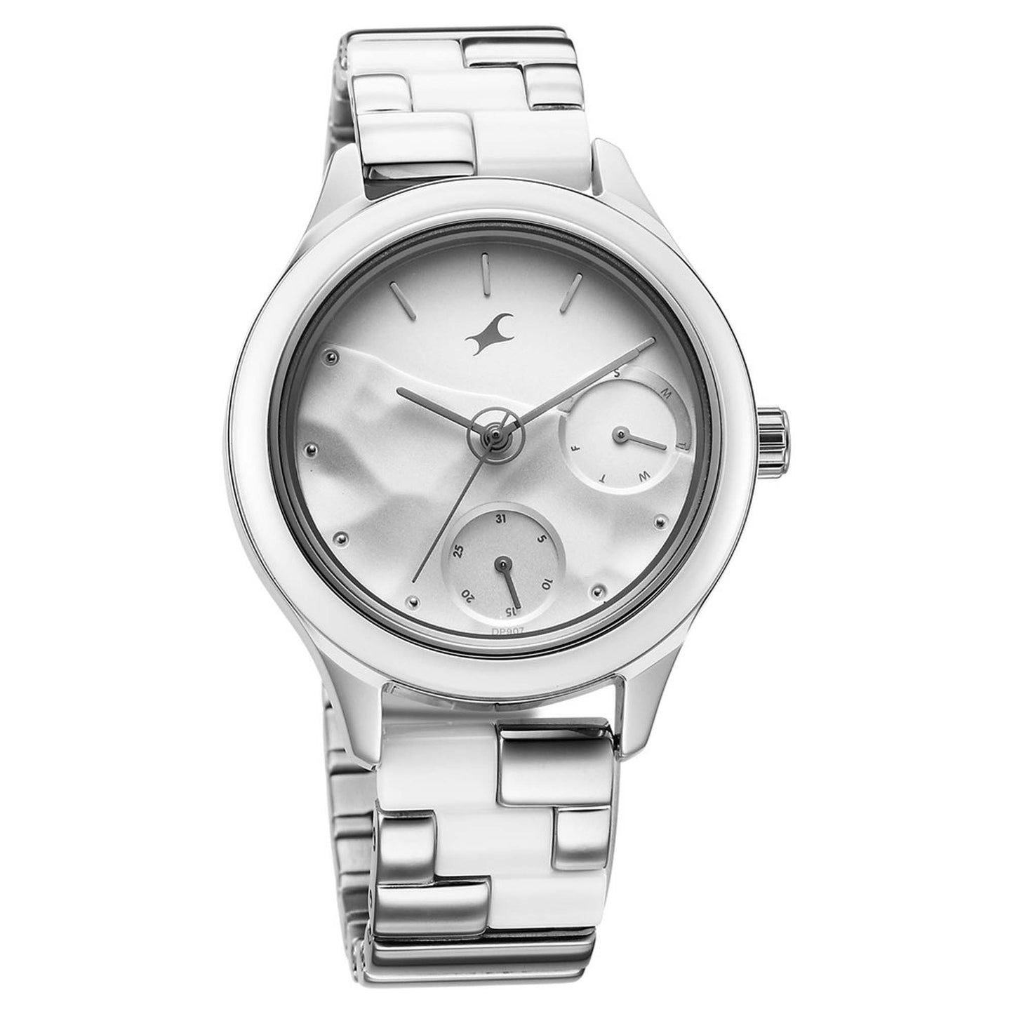 Fastrack Silver Dial Steel & Ceramic Strap Multifunction Watch for Women