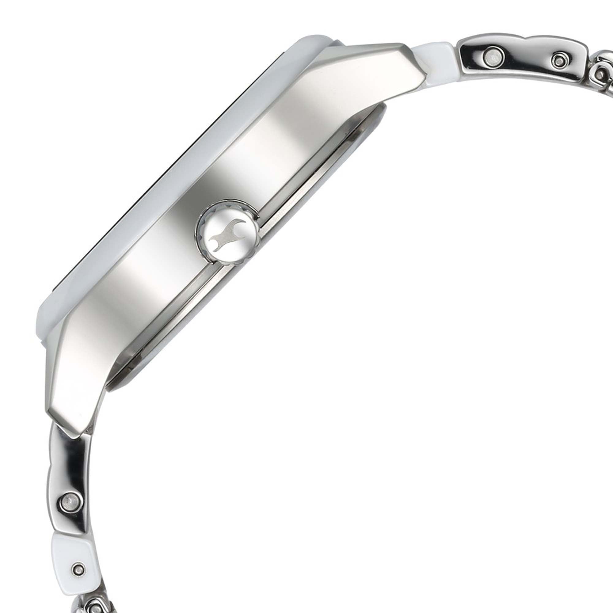 Fastrack Silver Dial Steel & Ceramic Strap Multifunction Watch for Women