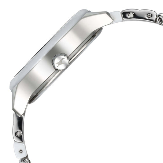 Fastrack Silver Dial Steel & Ceramic Strap Multifunction Watch for Women