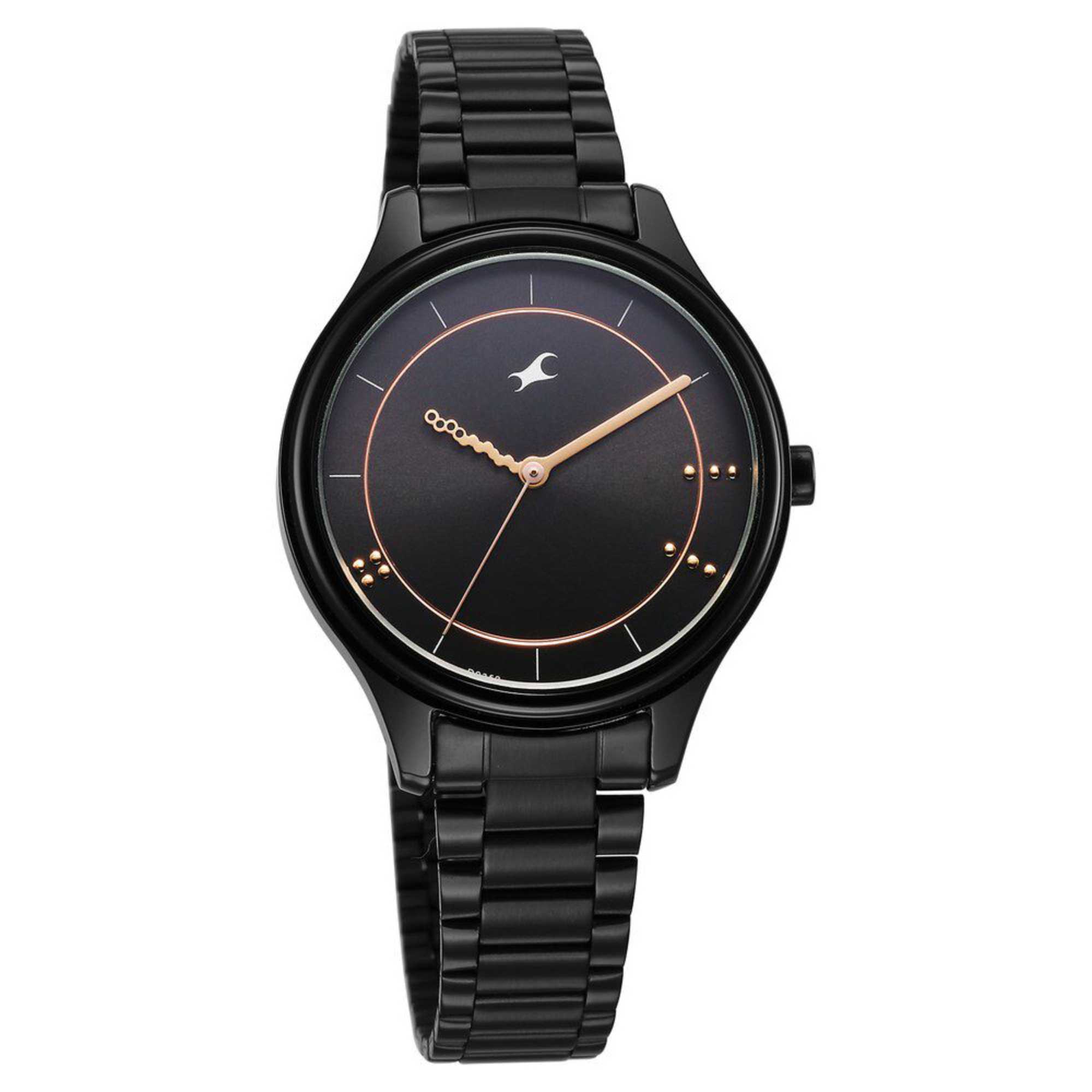 Fastrack Stunners Quartz Analog Black Dial Black Metal Strap Watch For Girls