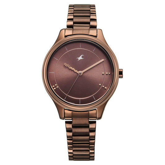 Fastrack Stunners Quartz Analog Brown Dial Brown Metal Strap Watch For Girls