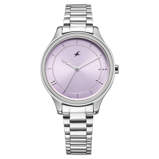 Fastrack Stunners Quartz Analog Pink Dial Silver Metal Strap Watch For Girls