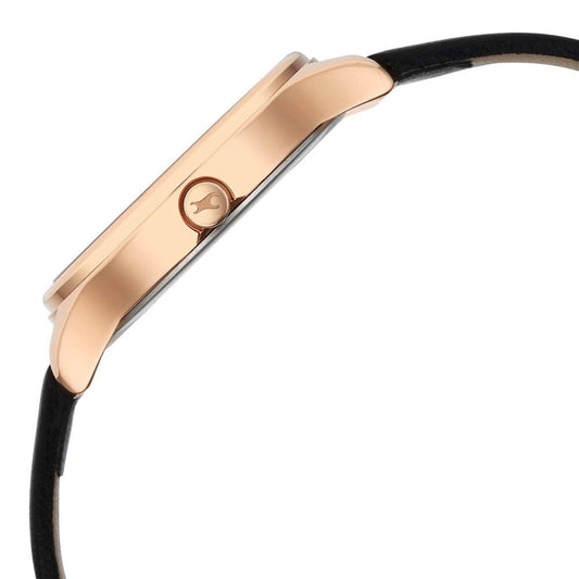 Fastrack Stunners Quartz Analog Black Dial Black Leather Strap Watch For Girls