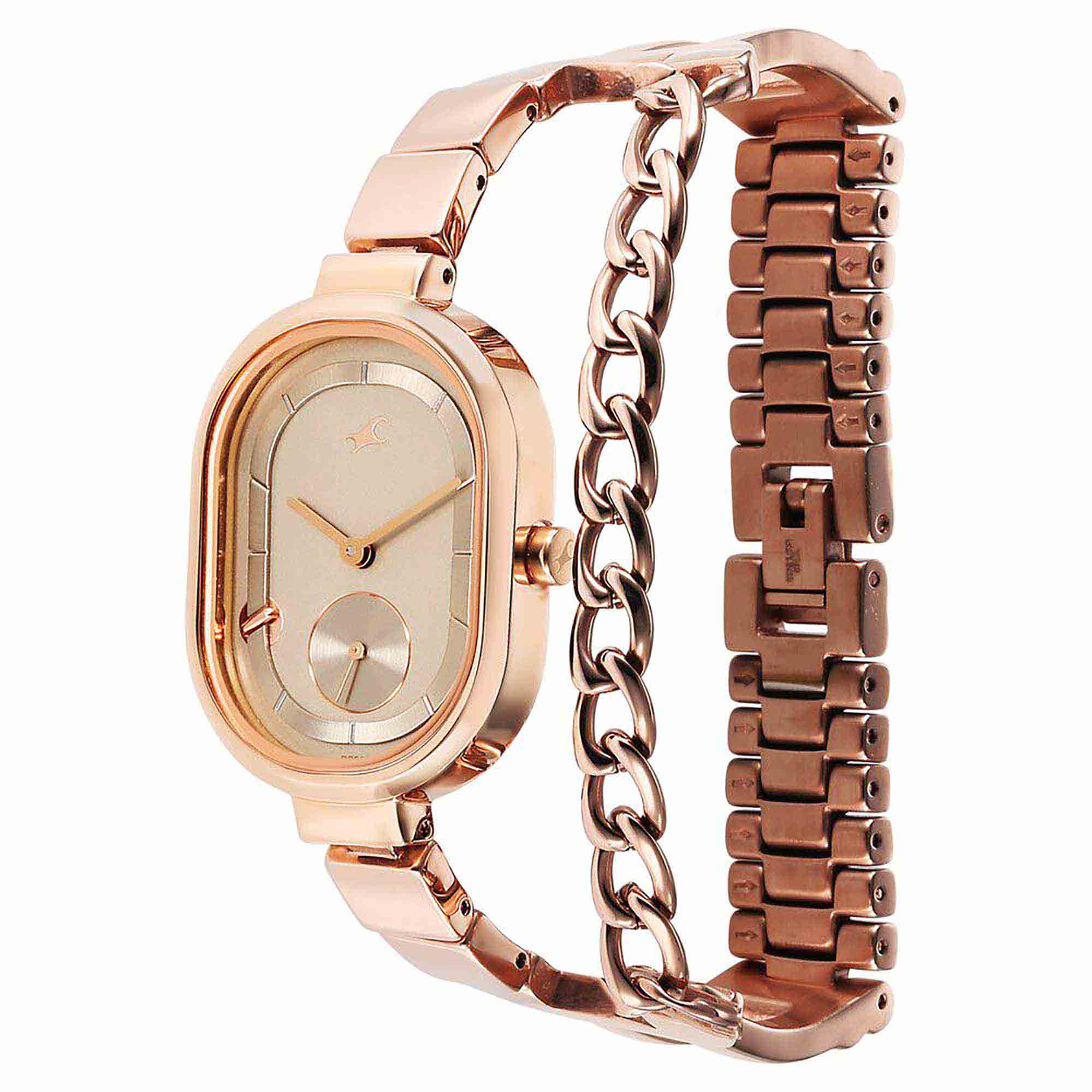 Fastrack Champagne Oval Dial Rose Gold Metal Strap Analog Watch for Women