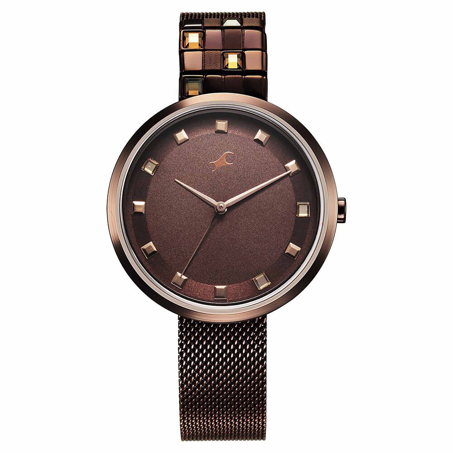 Fastrack Fleek Quartz Analog Brown Dial Stainless Steel Strap Watch for Girls