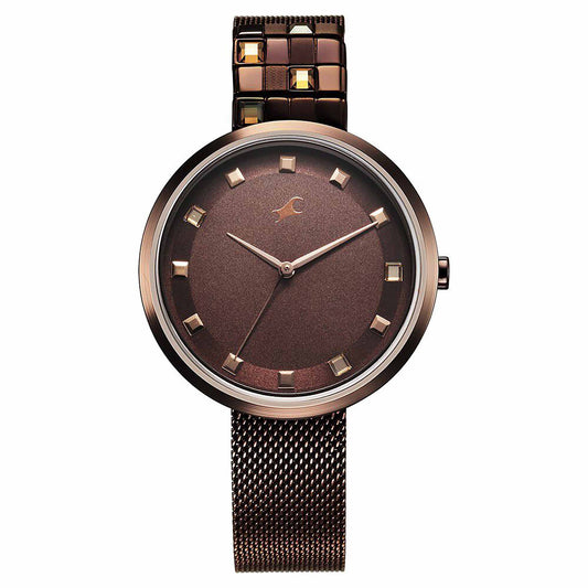 Fastrack Fleek Quartz Analog Brown Dial Stainless Steel Strap Watch for Girls