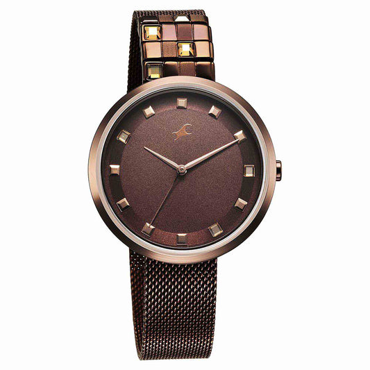 Fastrack Fleek Quartz Analog Brown Dial Stainless Steel Strap Watch for Girls