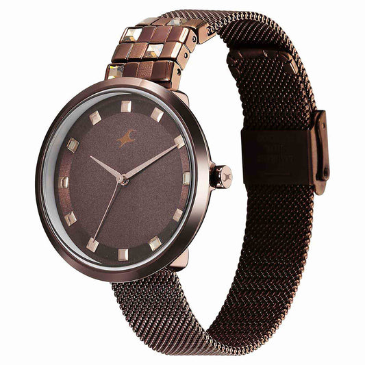 Fastrack Fleek Quartz Analog Brown Dial Stainless Steel Strap Watch for Girls