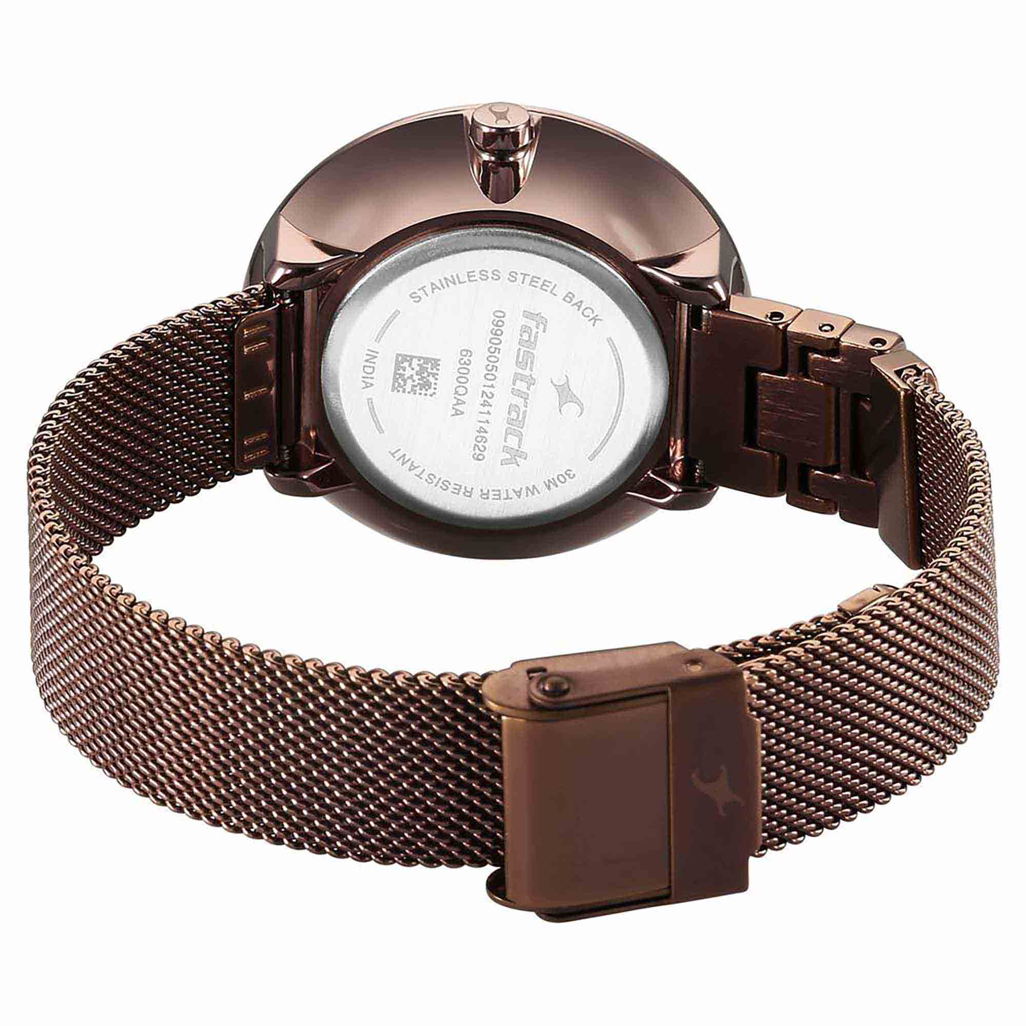 Fastrack Fleek Quartz Analog Brown Dial Stainless Steel Strap Watch for Girls