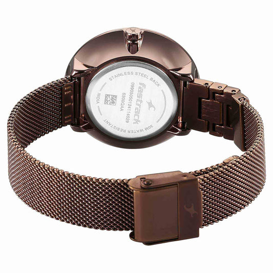 Fastrack Fleek Quartz Analog Brown Dial Stainless Steel Strap Watch for Girls
