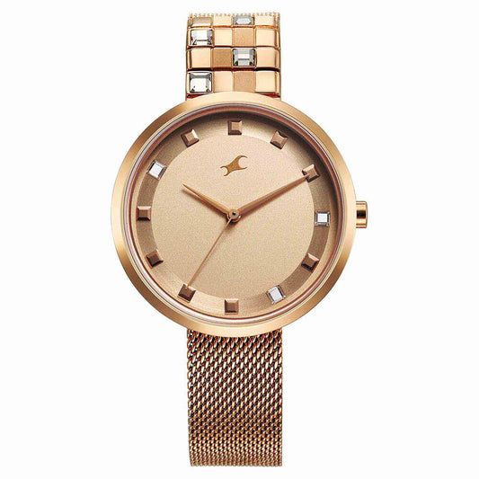 Fastrack Fleek Quartz Analog Pink Dial Stainless Steel Strap Watch for Girls