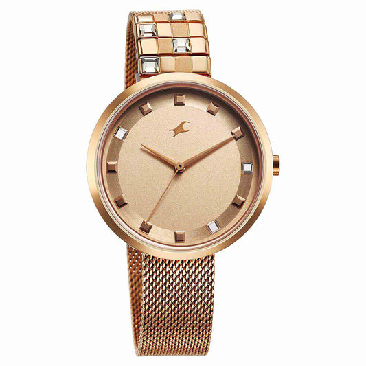 Fastrack Fleek Quartz Analog Pink Dial Stainless Steel Strap Watch for Girls