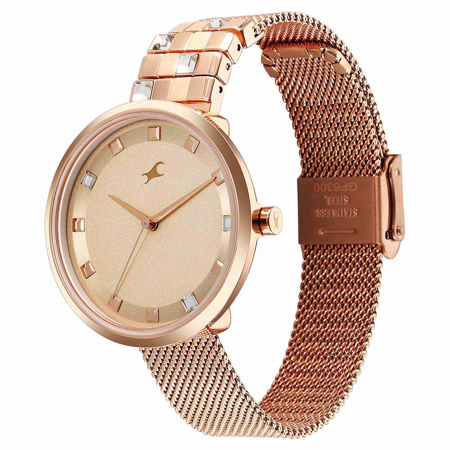 Fastrack Fleek Quartz Analog Pink Dial Stainless Steel Strap Watch for Girls