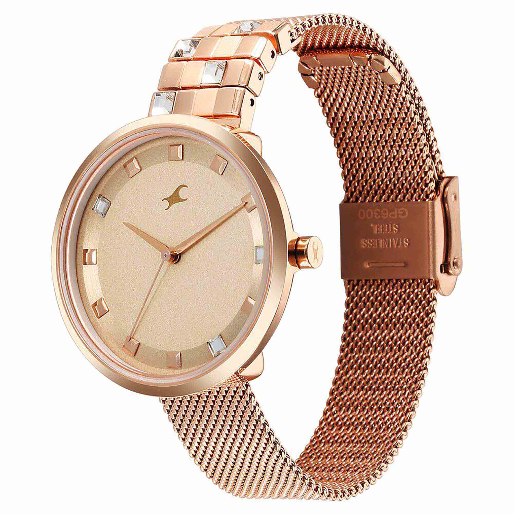 Fastrack Fleek Quartz Analog Pink Dial Stainless Steel Strap Watch for Girls