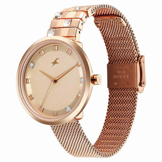 Fastrack Fleek Quartz Analog Pink Dial Stainless Steel Strap Watch for Girls