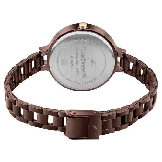 Fastrack MetaWe Quartz Analog Brown Dial Stainless Steel Strap Watch For Girls