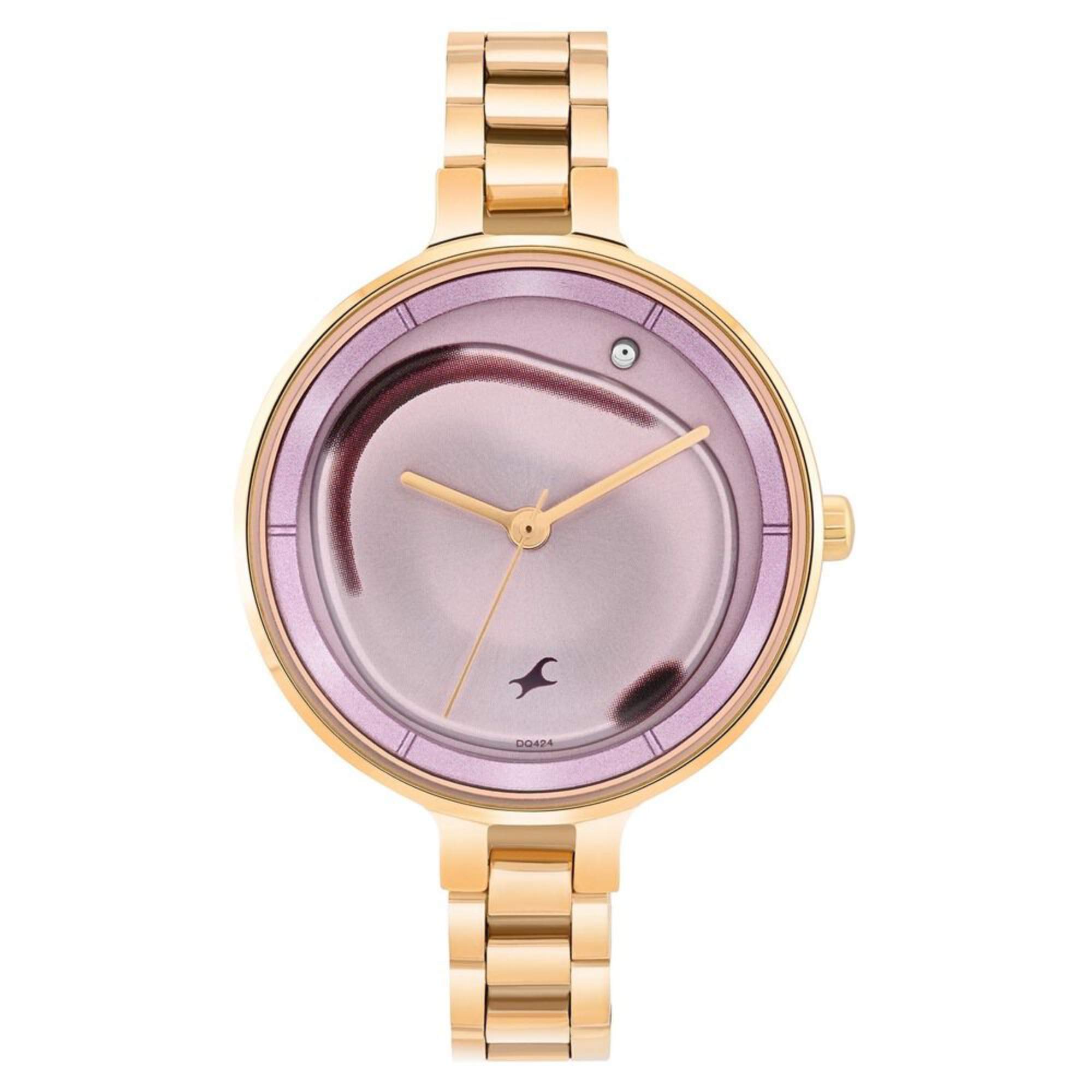 Fastrack MetaWe Quartz Analog Pink Dial Stainless Steel Strap Watch For Girls