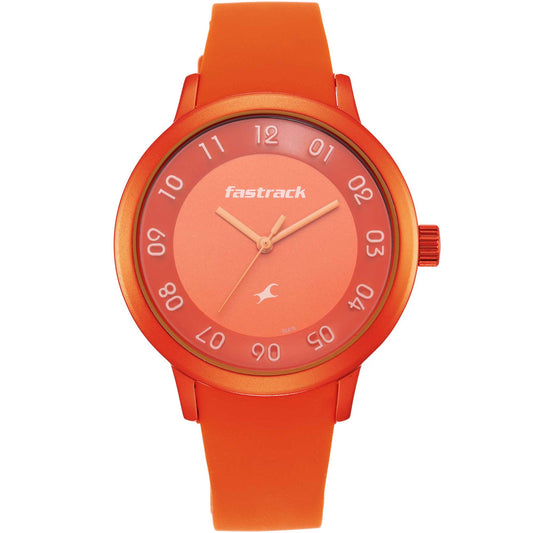 Fastrack Pop Orange Dial Silicone Strap Analog Watch for Women