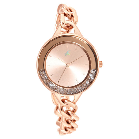 Fastrack Glitch Quartz Analog Rose Gold Dial Metal Strap Watch for Girls