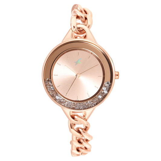 Fastrack Glitch Quartz Analog Rose Gold Dial Metal Strap Watch for Girls