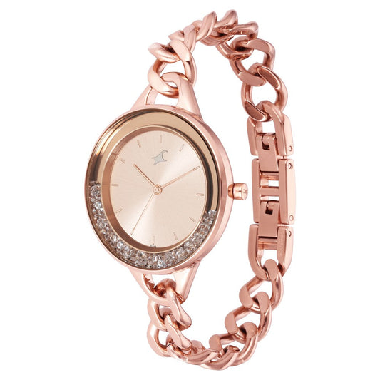 Fastrack Glitch Quartz Analog Rose Gold Dial Metal Strap Watch for Girls
