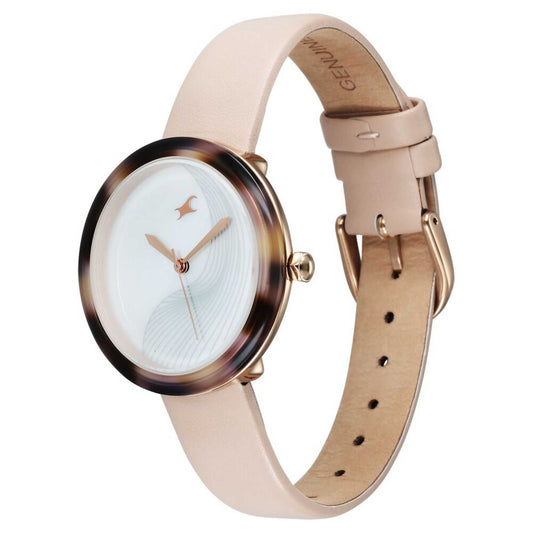 Fastrack Younique Quartz Analog Mother Of Pearl Dial LeatherStrap Watch For Girls 68035KL02