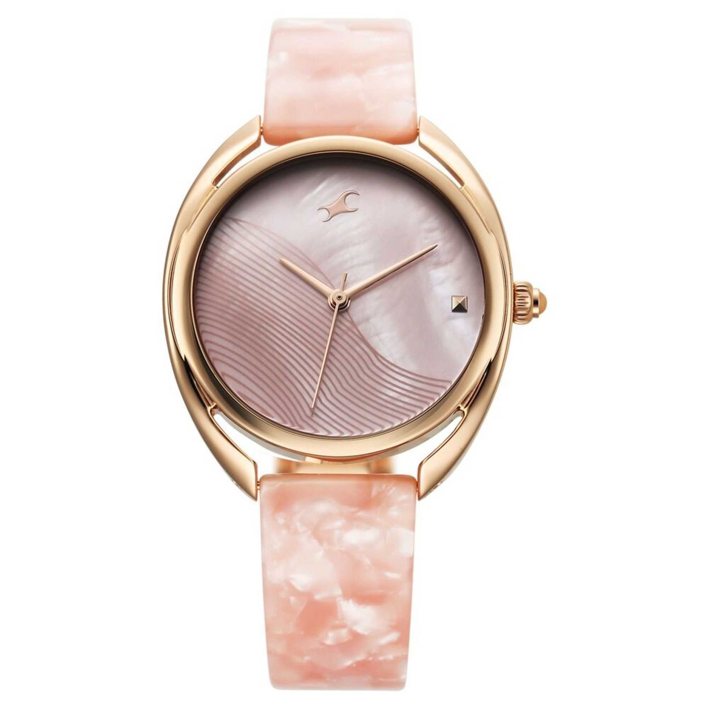 Fastrack Younique Quartz Analog Pink Color Mother Of Pearl Dial Acetate And Metal Strap Watch For Girls