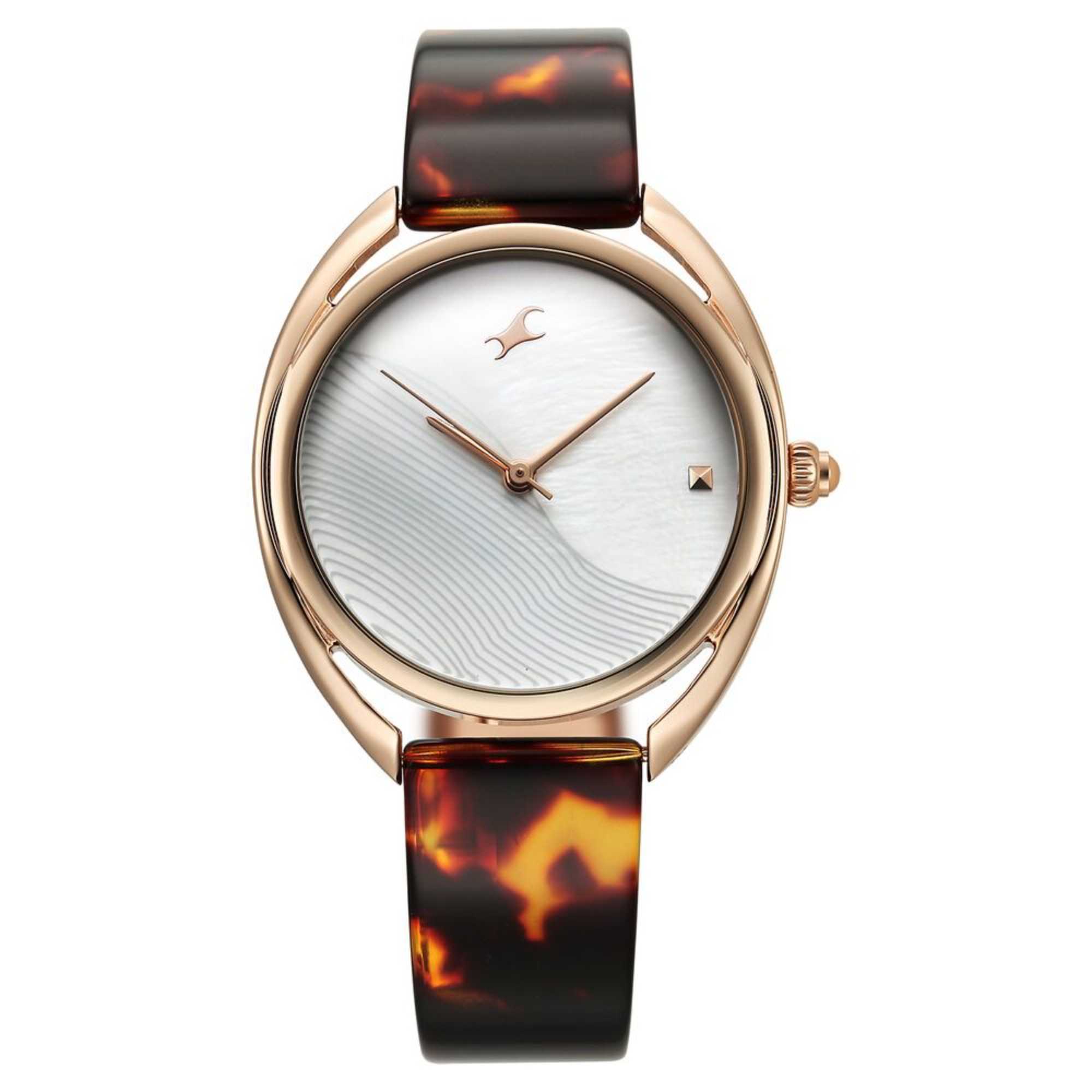 Fastrack Younique Quartz Analog Mother Of Pearl Dial Acetate And Metal Strap Watch For Girls 68036KD02