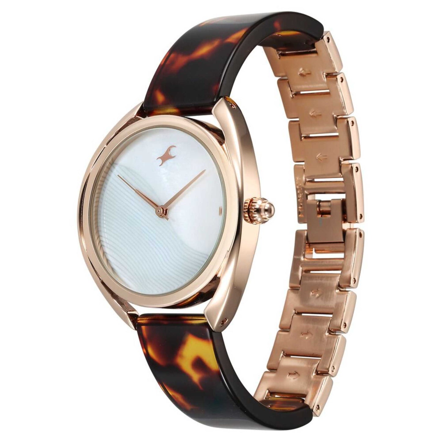 Fastrack Younique Quartz Analog Mother Of Pearl Dial Acetate And Metal Strap Watch For Girls 68036KD02