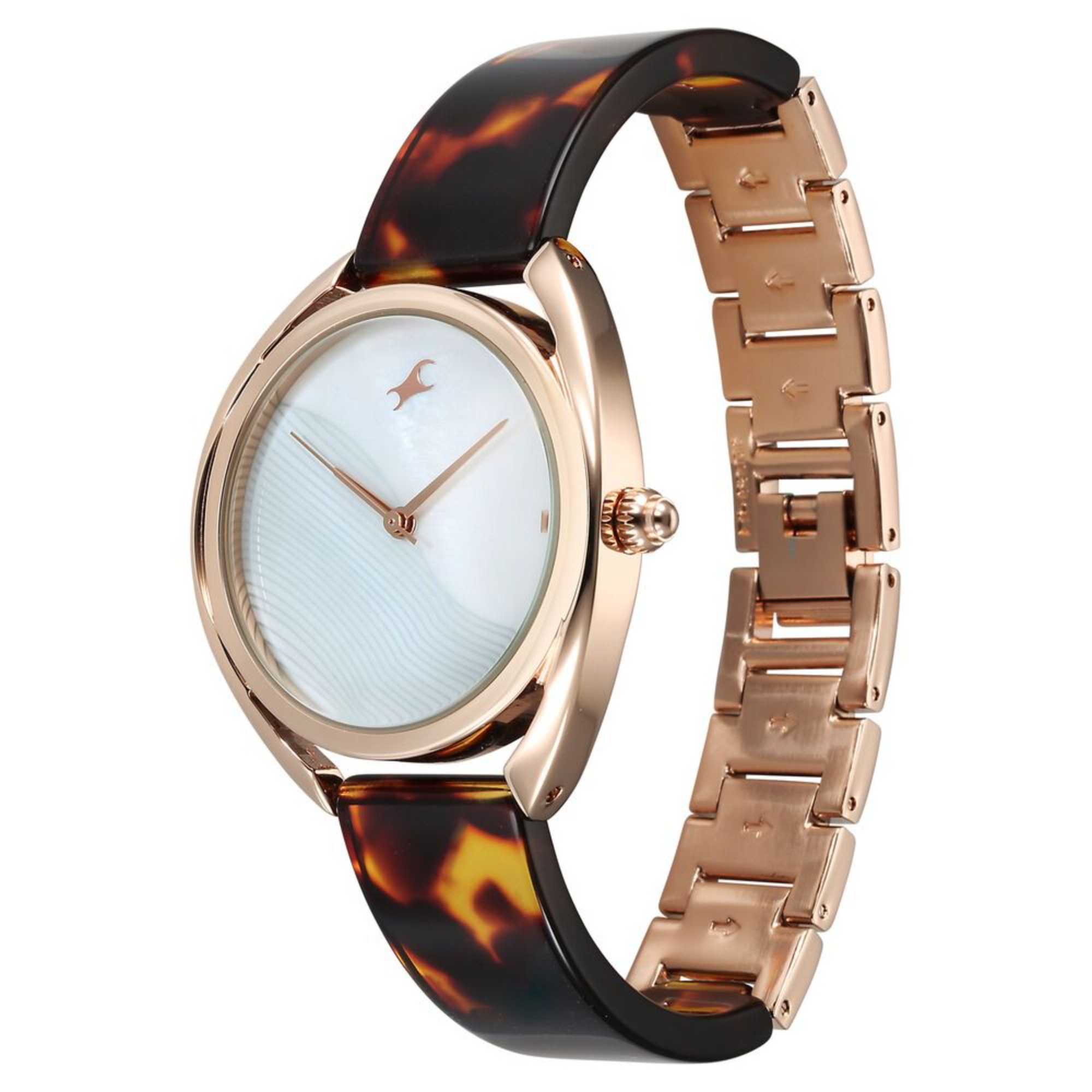 Fastrack Younique Quartz Analog Mother Of Pearl Dial Acetate And Metal Strap Watch For Girls 68036KD02