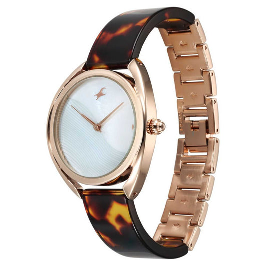 Fastrack Younique Quartz Analog Mother Of Pearl Dial Acetate And Metal Strap Watch For Girls 68036KD02