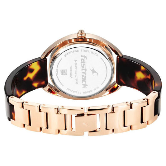 Fastrack Younique Quartz Analog Mother Of Pearl Dial Acetate And Metal Strap Watch For Girls 68036KD02