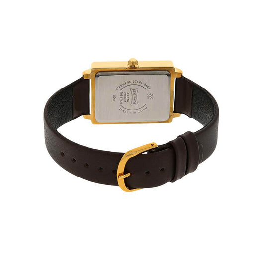 Sonata White Rectangle Dial Brown Leather Strap Analog with Day and Date Watch for Men