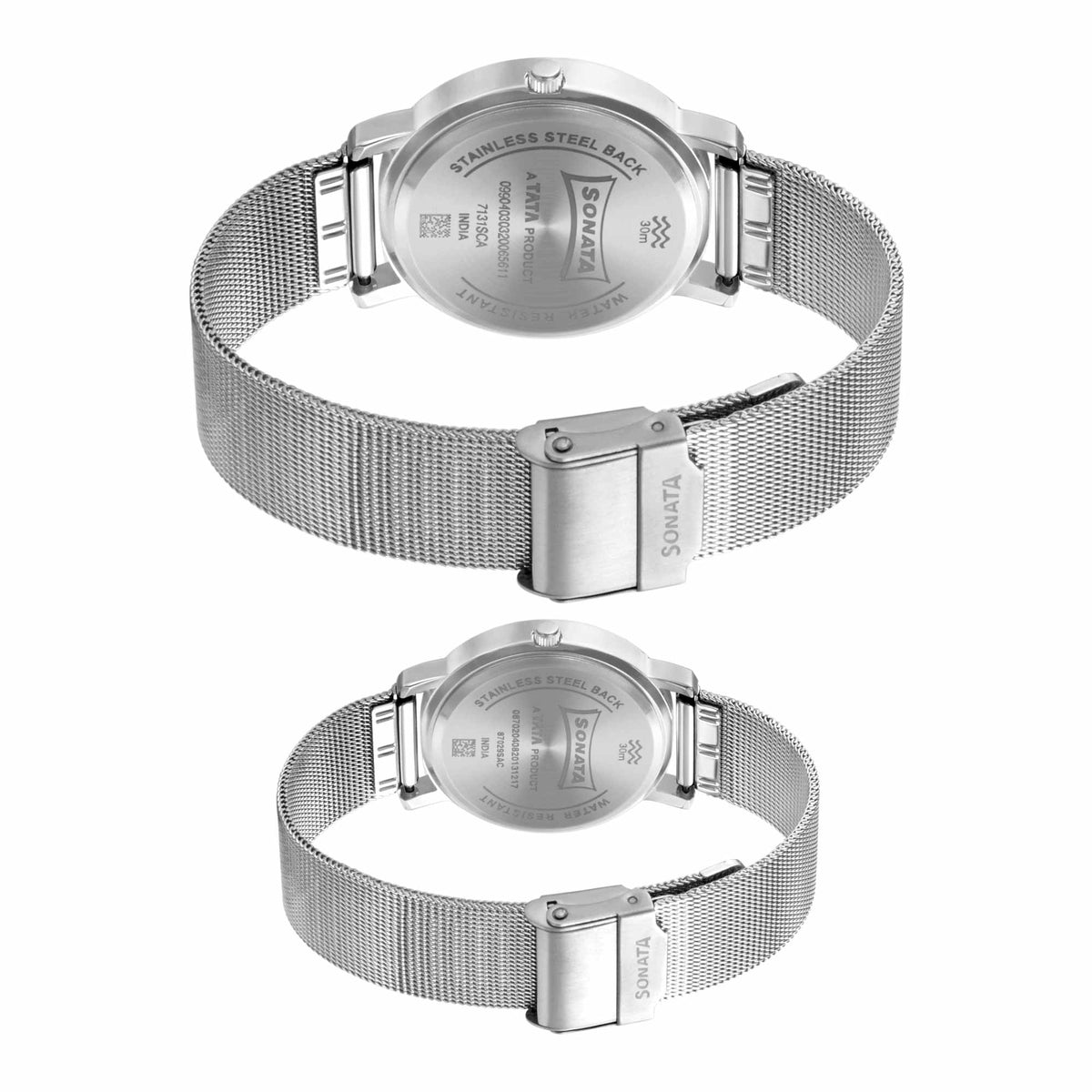 Sonata White Dial Silver Metal Strap Analog with Date Watch for Couple