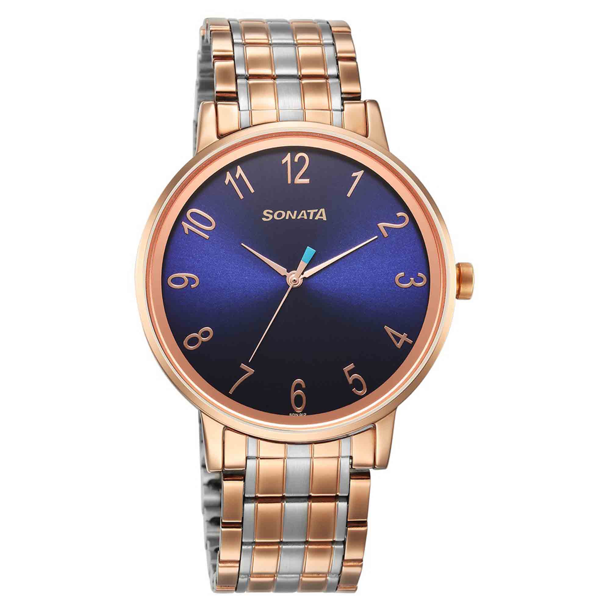 Sonata Blue Dial Two Toned Stainless Steel Strap Analog Watch for Men