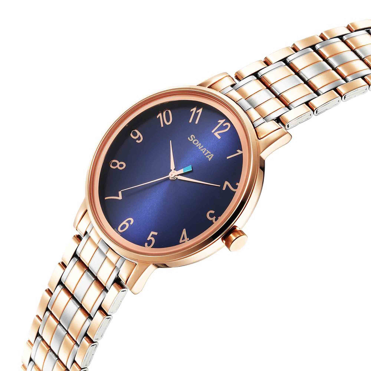 Sonata Blue Dial Two Toned Stainless Steel Strap Analog Watch for Men