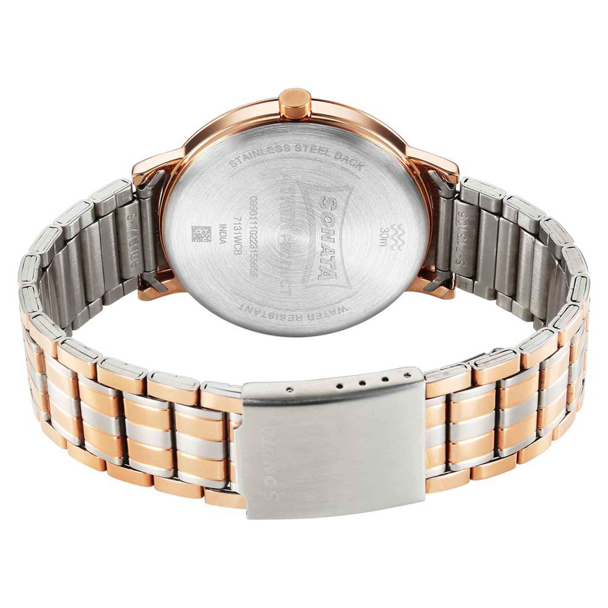 Sonata Blue Dial Two Toned Stainless Steel Strap Analog Watch for Men