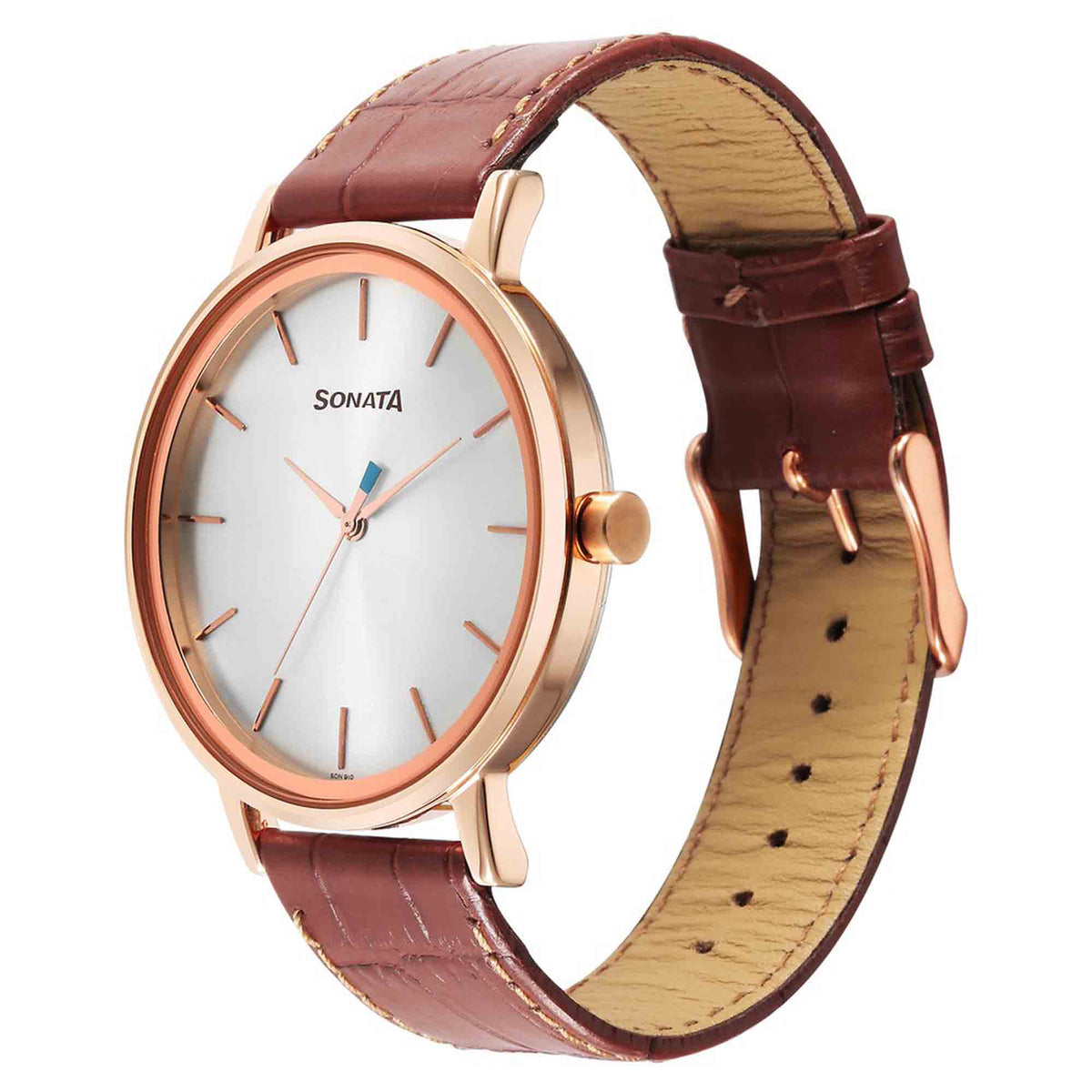 Sonata Silver Dial Brown Leather Strap Analog Watch for Men